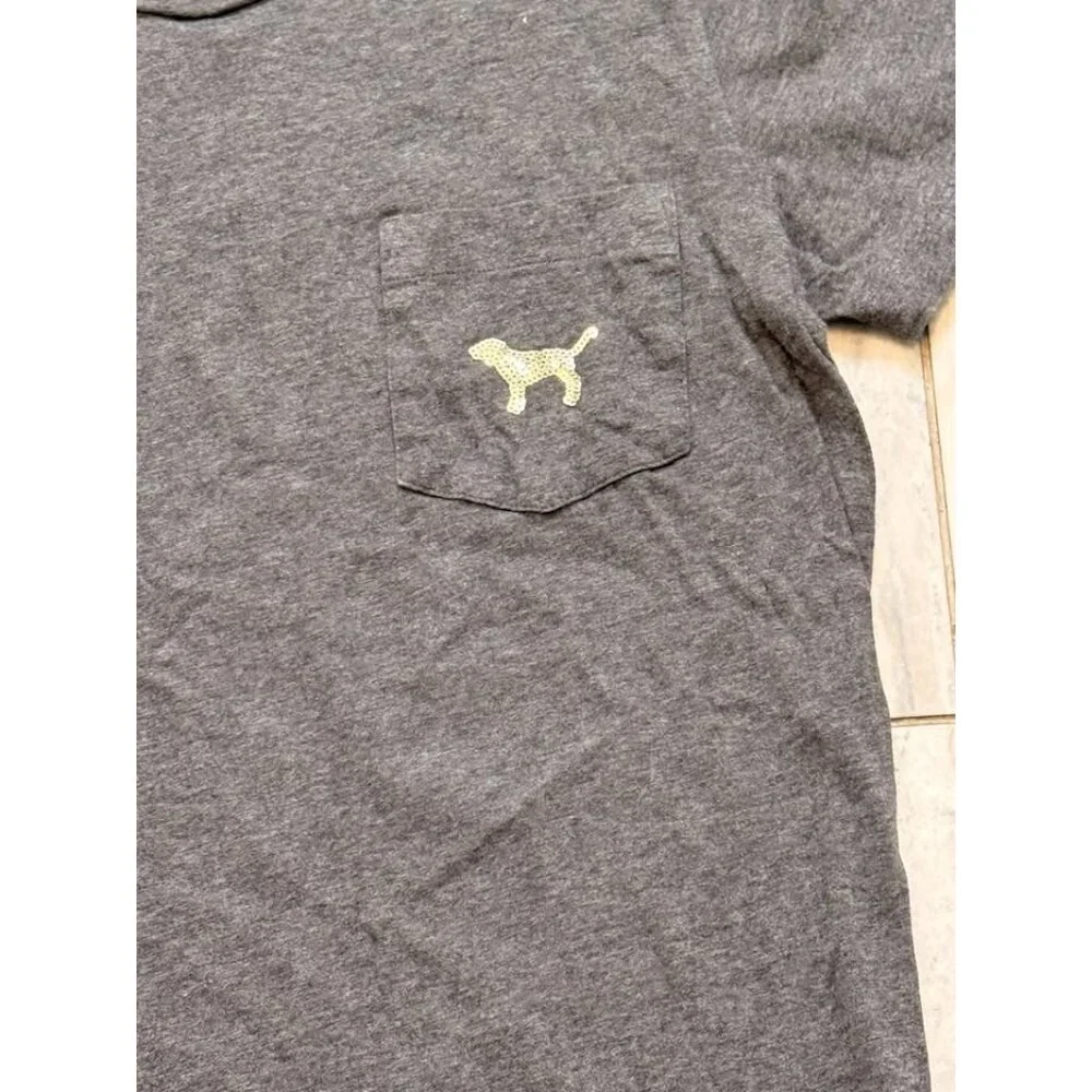 PINK Victoria's Secret women's XS (Oversized) gray w/gold sequins Pocket t-shirt - Picture 2 of 5